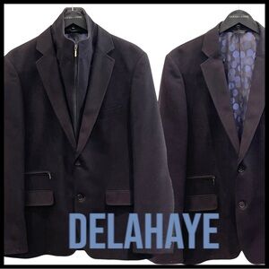 Delahaye Navy 2 Button Removable Zip Inset Jacket Blazer with Elbow Patch (42)
